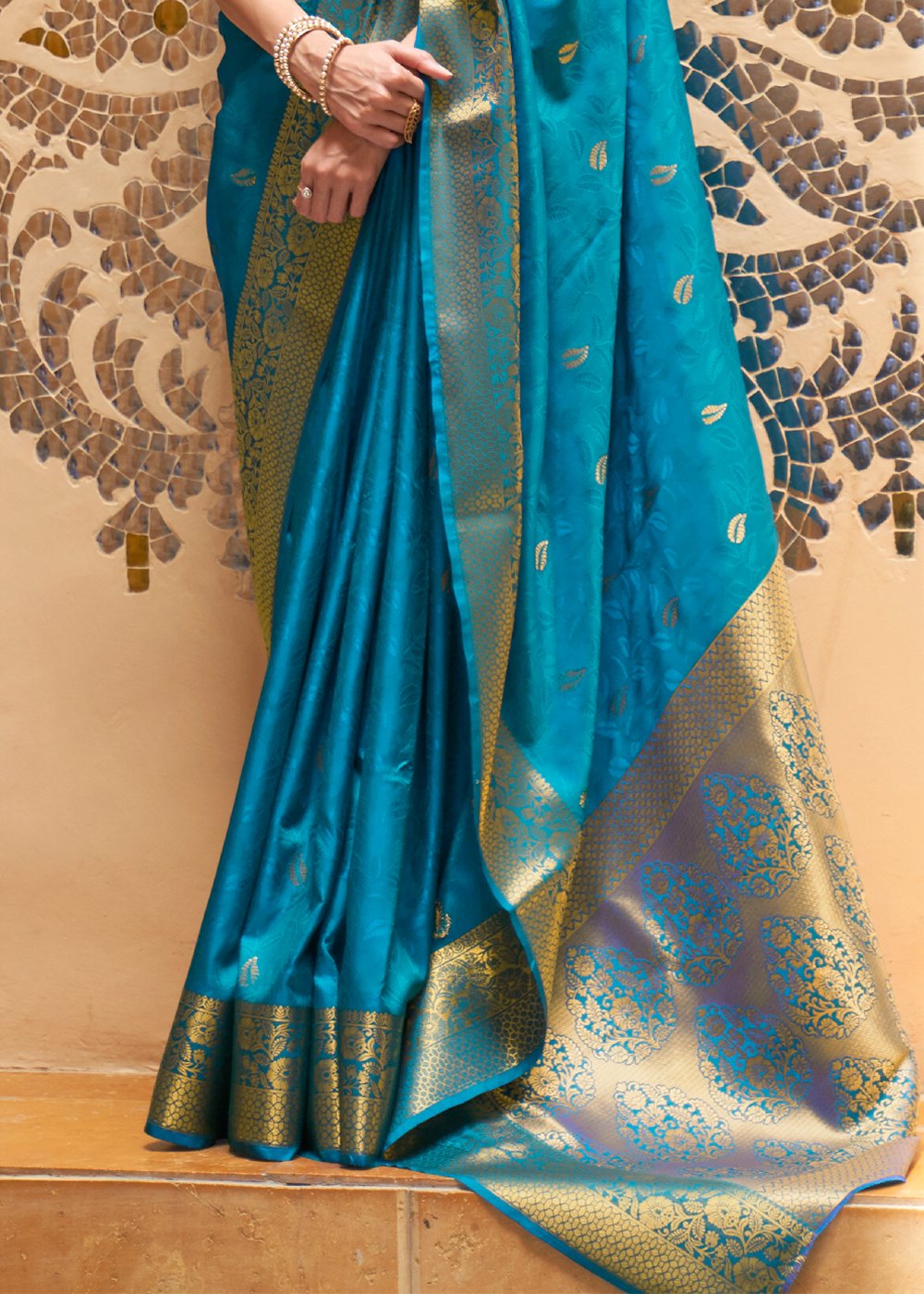 Buy MySilkLove Boston Blue Zari Woven Kanjivaram Saree Online