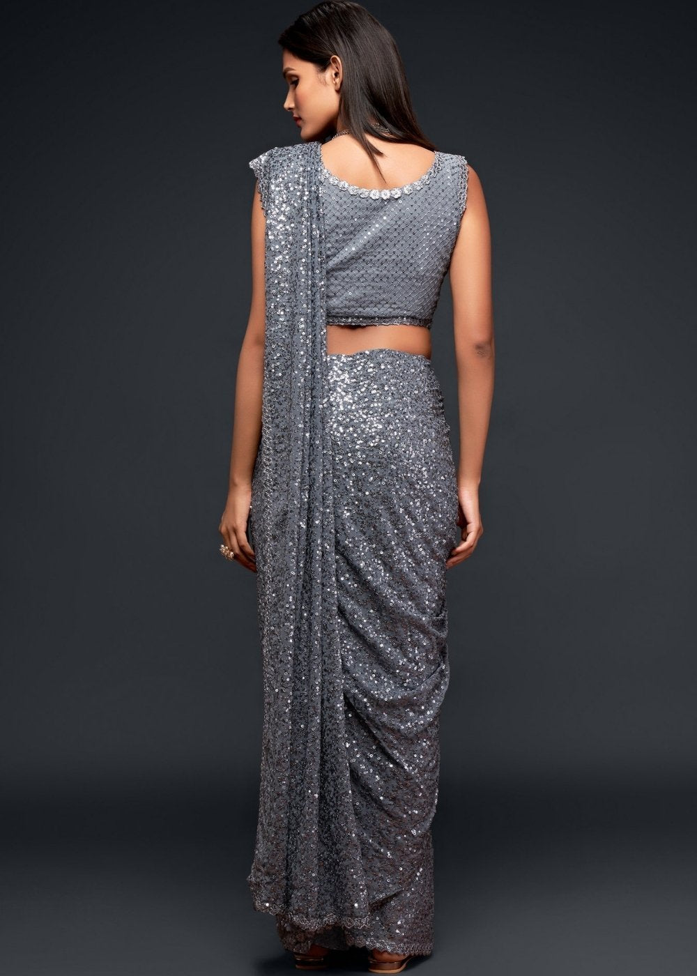 Buy MySilkLove Mid Gray Georgette Partywear Saree Online