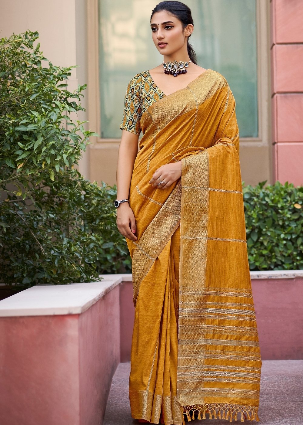 Buy MySilkLove Brandy Punch Yellow Zari Woven South Silk Saree Online