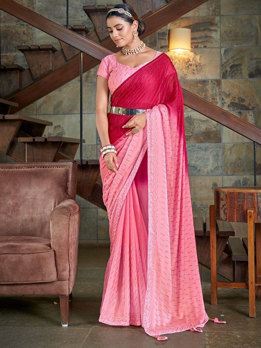 Buy MySilkLove Salmon Light Pink and Red Designer Saree Online