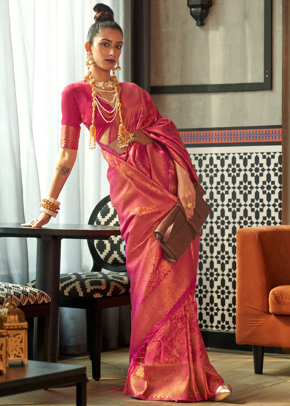 Buy MySilkLove Mojo Dark Pink Zari Woven Banarasi Brocade Saree Online
