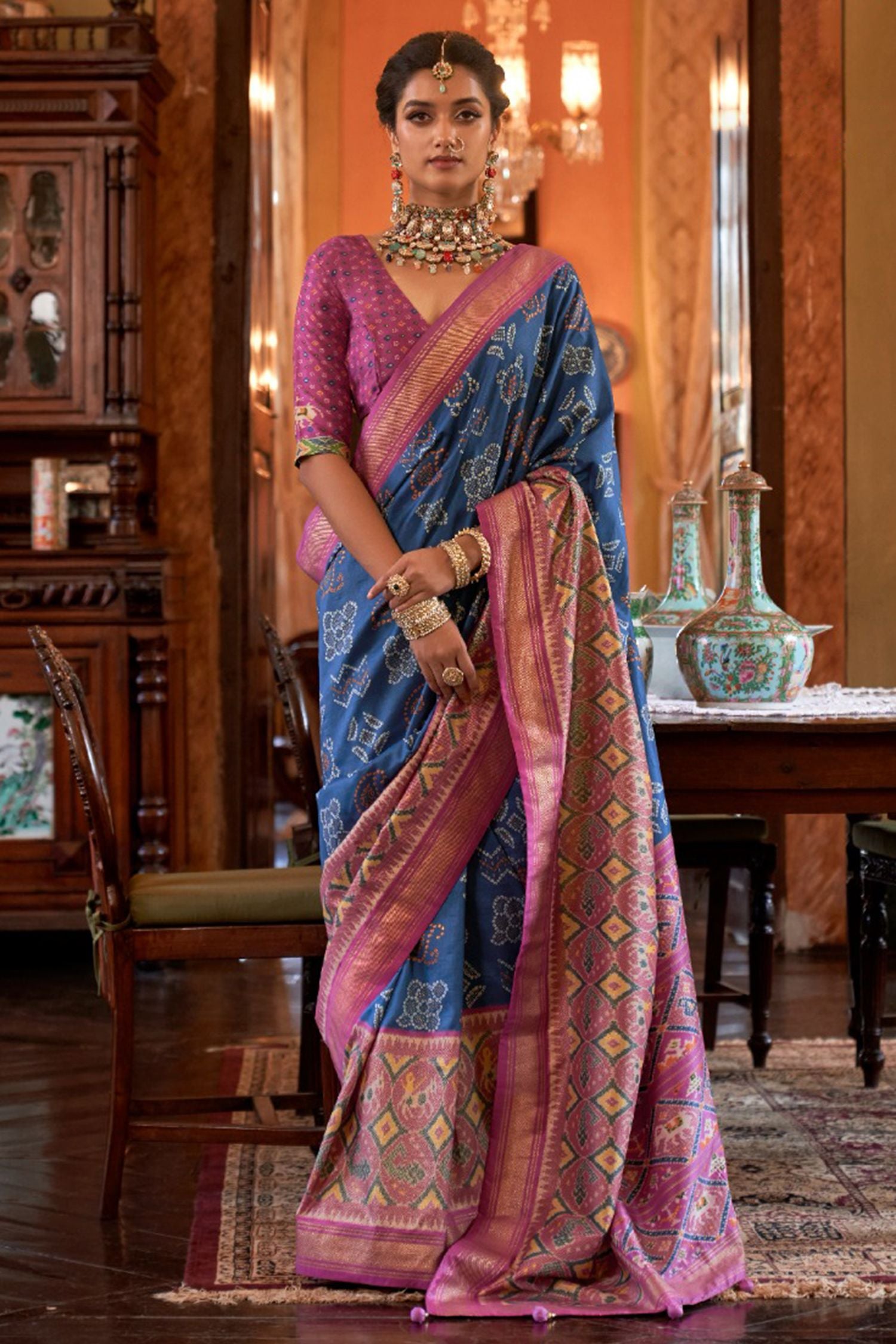 Buy MySilkLove Amethyst Blue Woven Patola Silk Saree Online