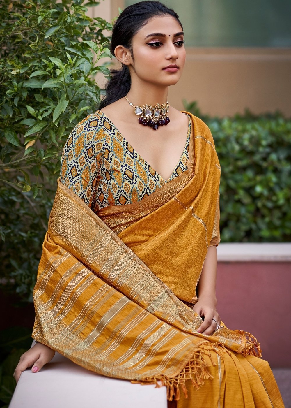 MySilkLove Brandy Punch Yellow Zari Woven South Silk Saree