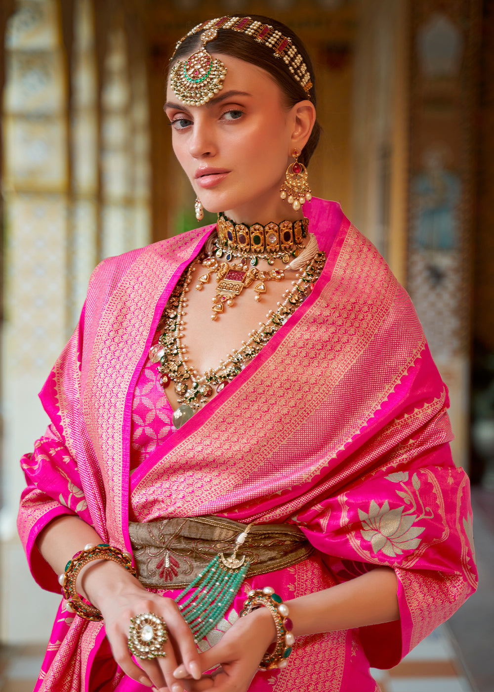 Buy MySilkLove Blush Pink Zari Woven Banarasi Saree Online