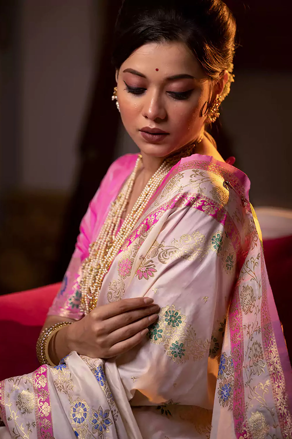Buy MySilkLove Sea Pink Woven Banarasi Silk Saree Online