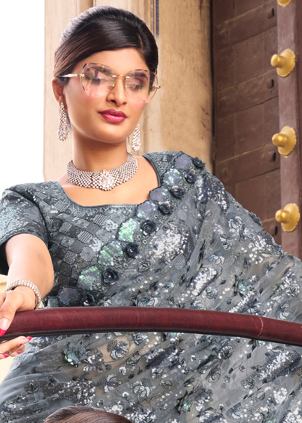 Buy MySilkLove Oslo Grey Designer Silk Saree Online