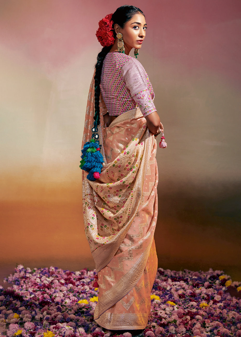 Buy MySilkLove Cashmere Peach Woven Banarasi Soft Silk Saree Online
