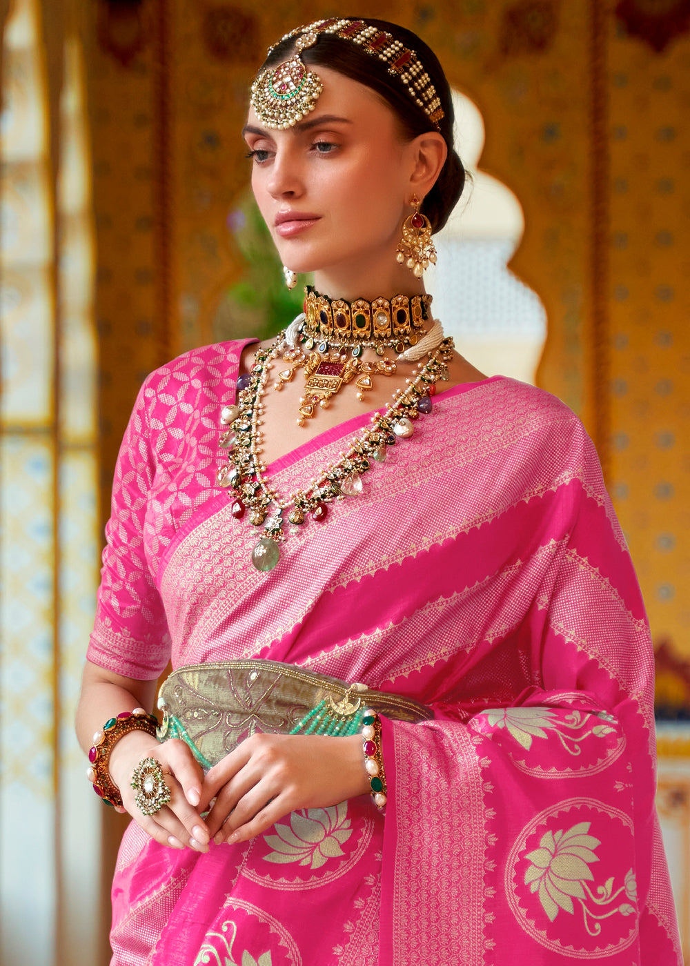 Buy MySilkLove Blush Pink Zari Woven Banarasi Saree Online