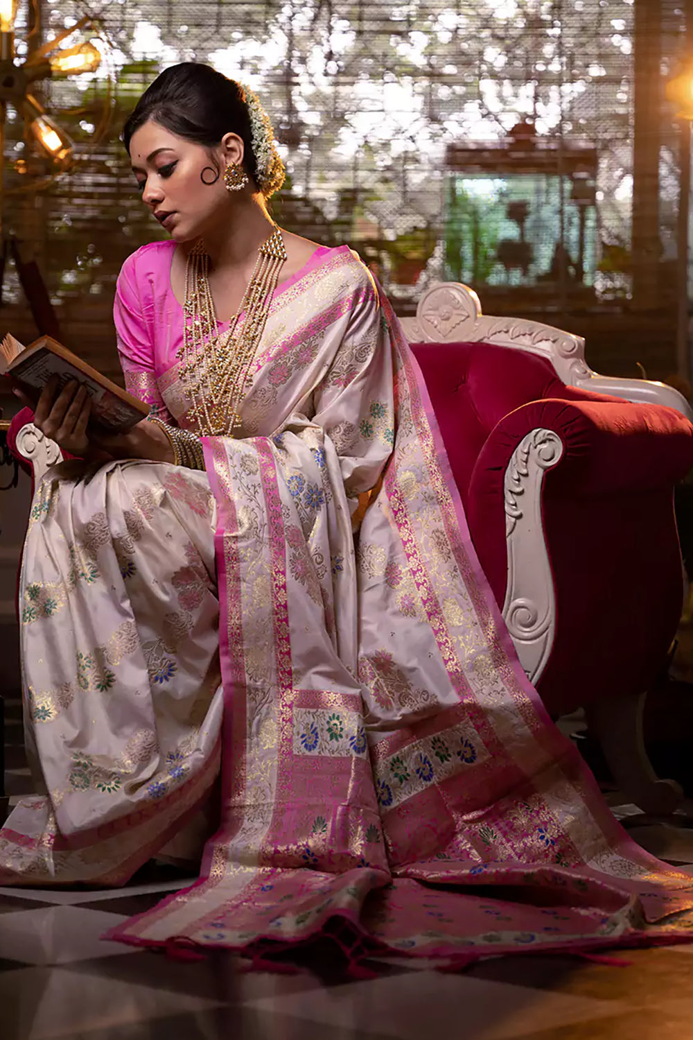 Buy MySilkLove Sea Pink Woven Banarasi Silk Saree Online
