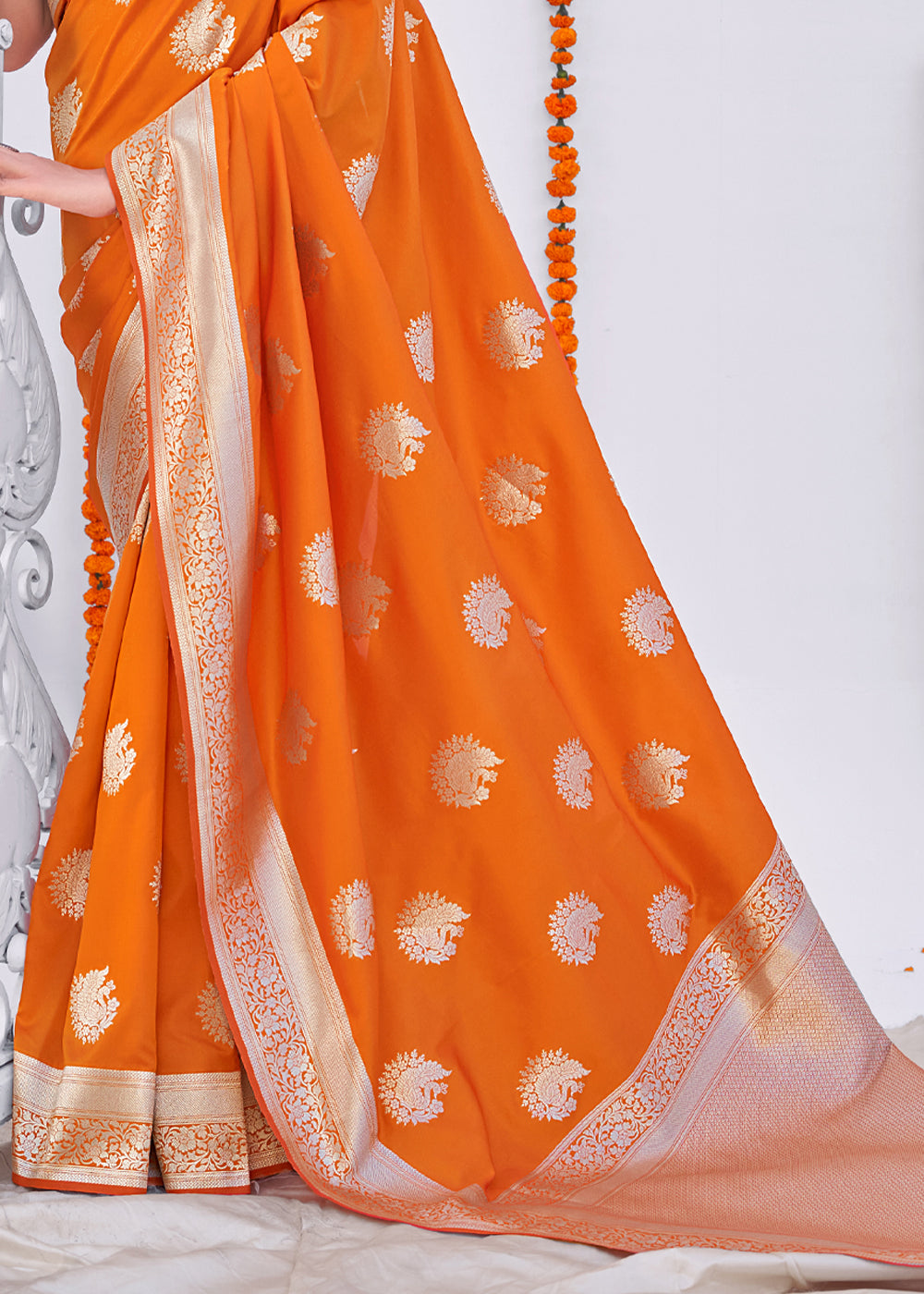 Buy MySilkLove Mango Orange Zari Woven Banarasi Silk Saree Online