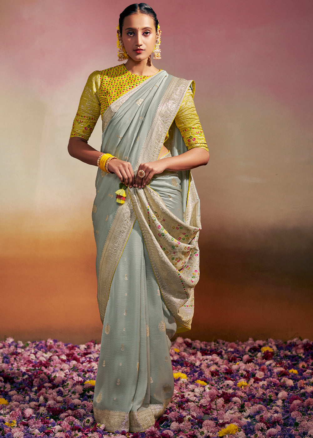 Buy MySilkLove Edward Blue Woven Banarasi Soft Silk Saree Online