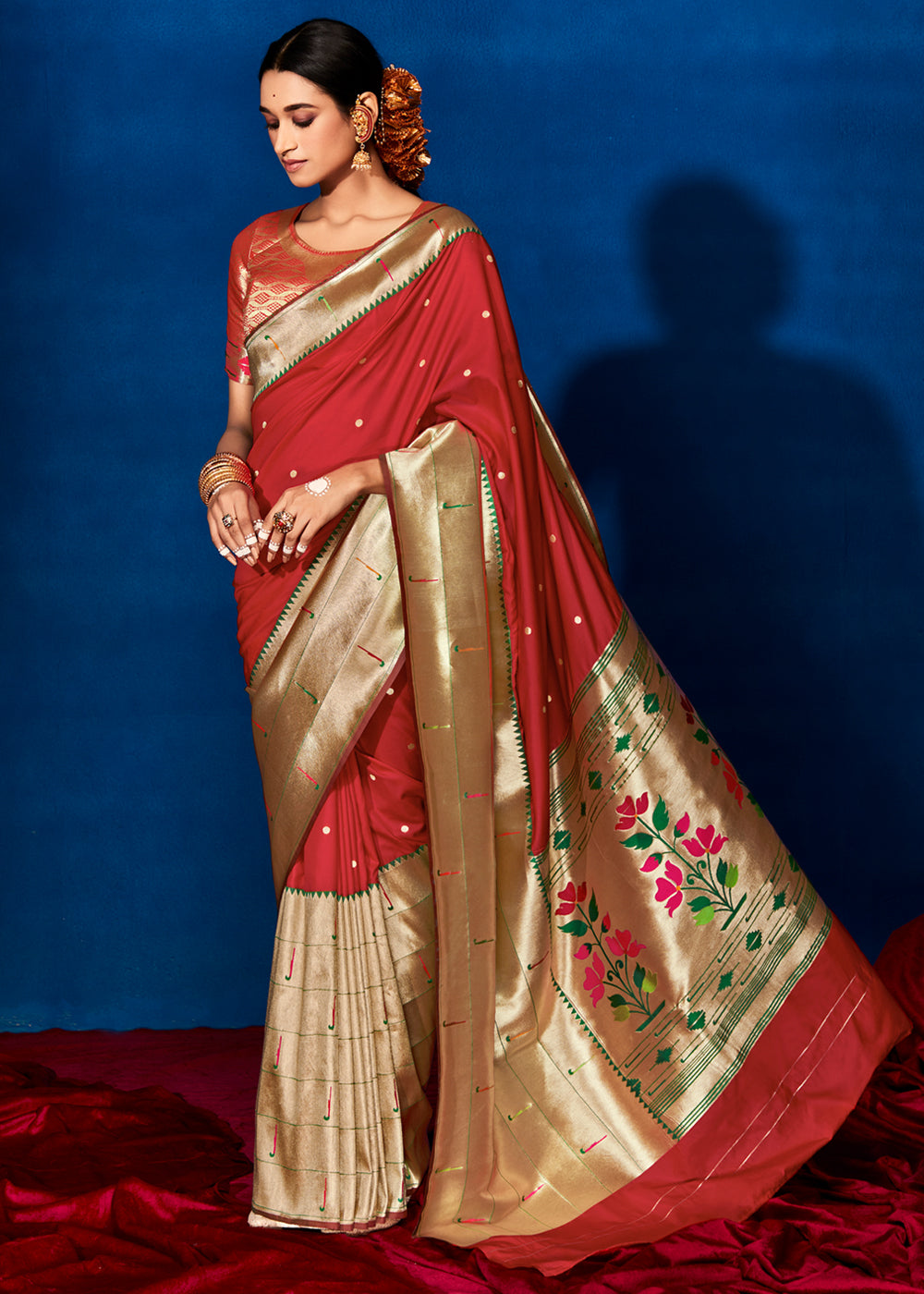 Buy MySilkLove Jelly Bean Red Woven Paithani Silk Saree Online