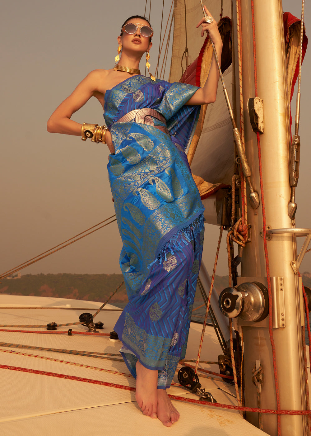 Buy MySilkLove Wedgewood Blue Dual Tone Banarasi Satin Silk Saree Online