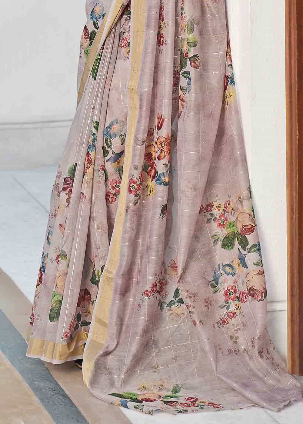 Buy MySilkLove Clam Purple Digital Floral Printed Saree Online