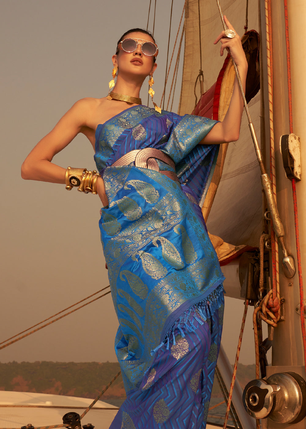 Buy MySilkLove Wedgewood Blue Dual Tone Banarasi Satin Silk Saree Online