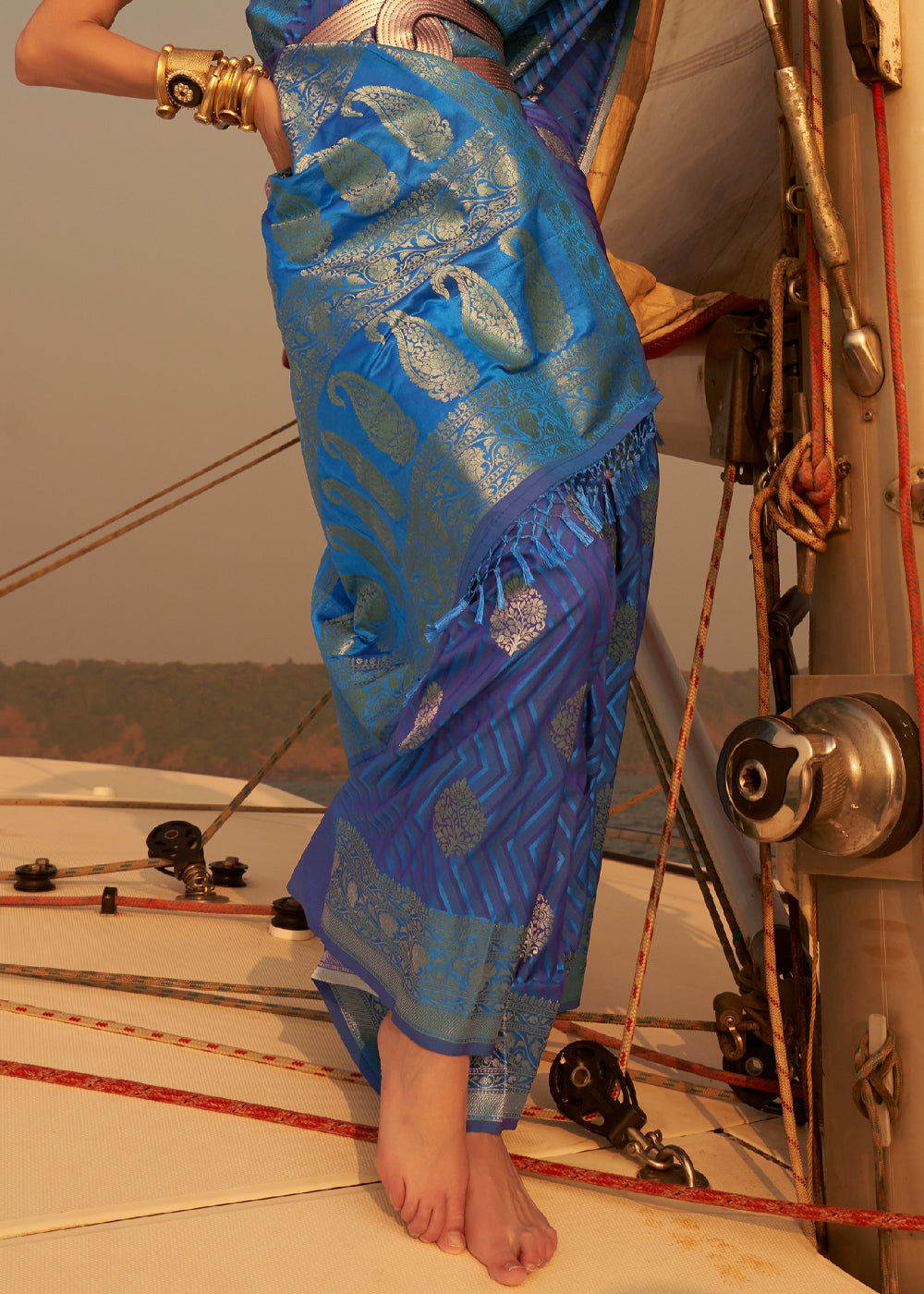 Buy MySilkLove Wedgewood Blue Dual Tone Banarasi Satin Silk Saree Online