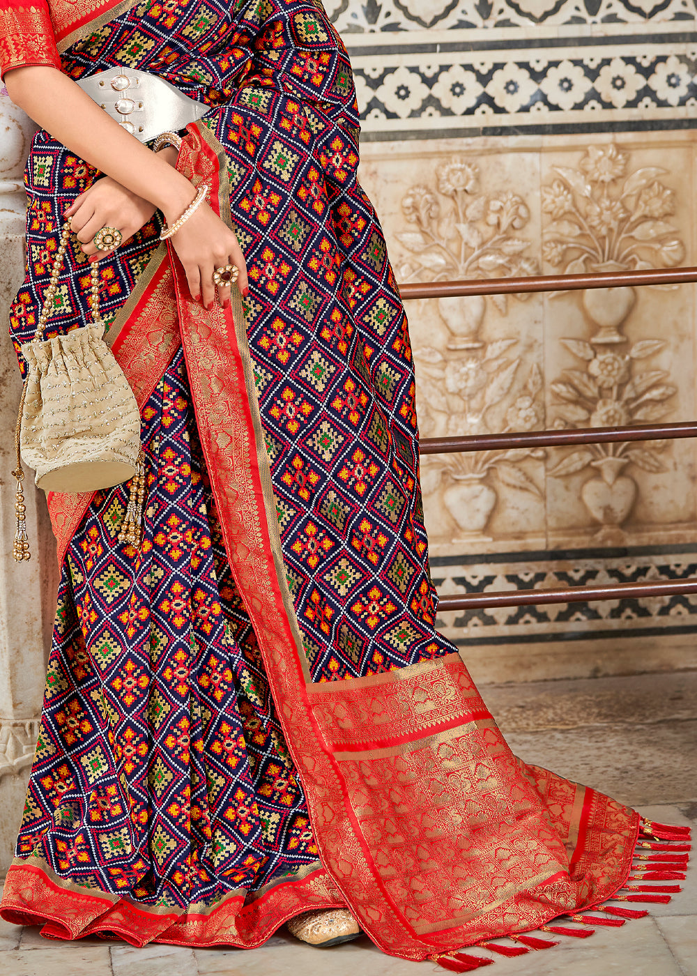 Buy MySilkLove Ship Blue and Red Zari Woven Patola Saree Online