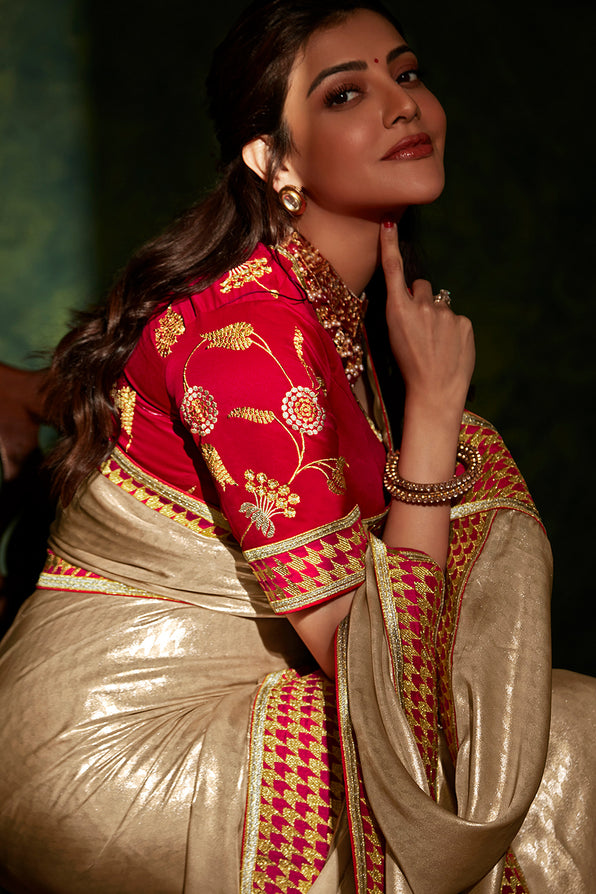 Buy MySilkLove Teak Golden and Red Handloom South Silk Saree Online
