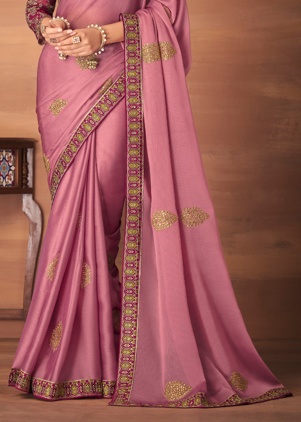 Buy MySilkLove Wewak Pink Designer Saree with Embroidered Blouse Online