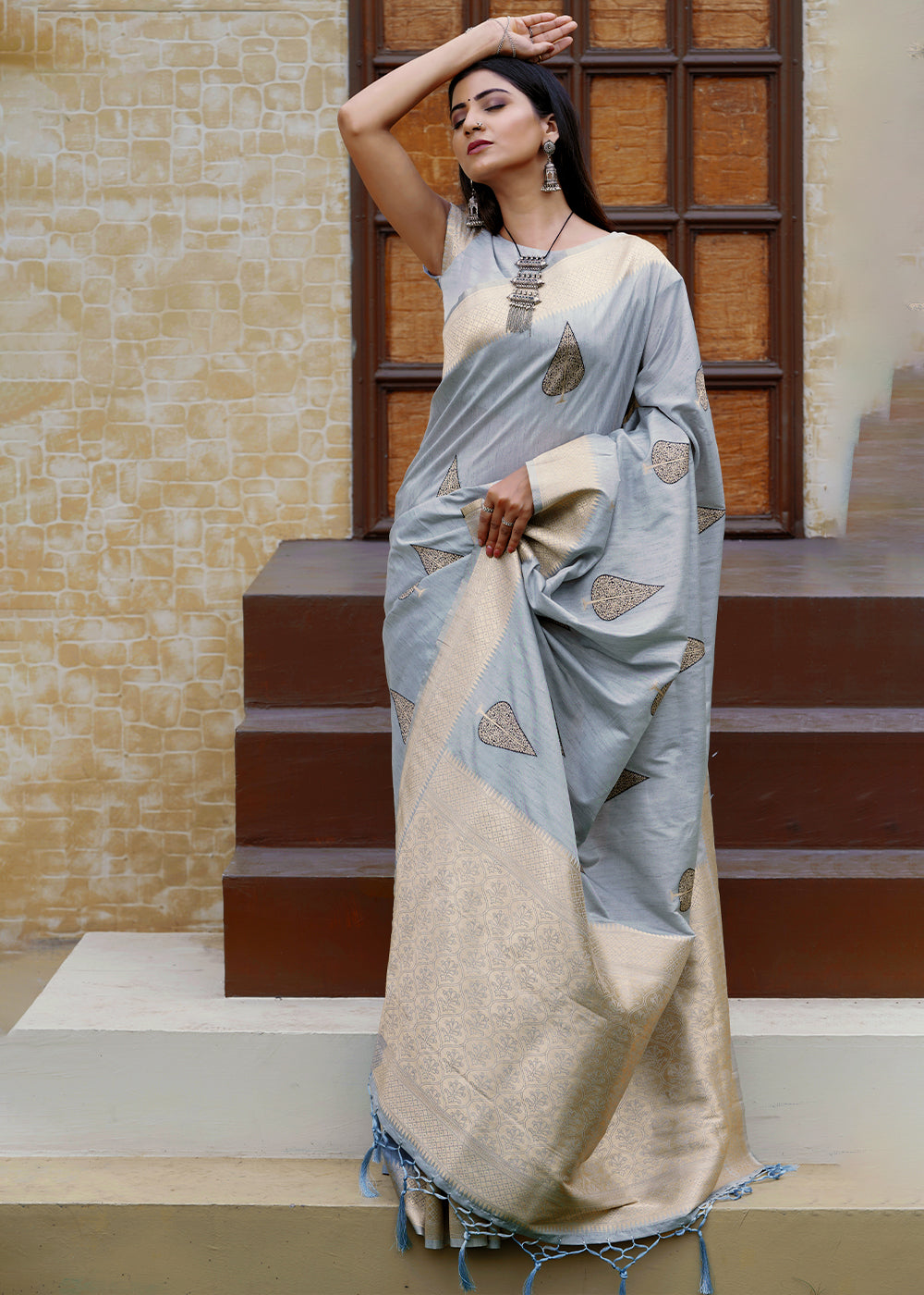 Buy MySilkLove Hit Grey Banarasi Saree Online