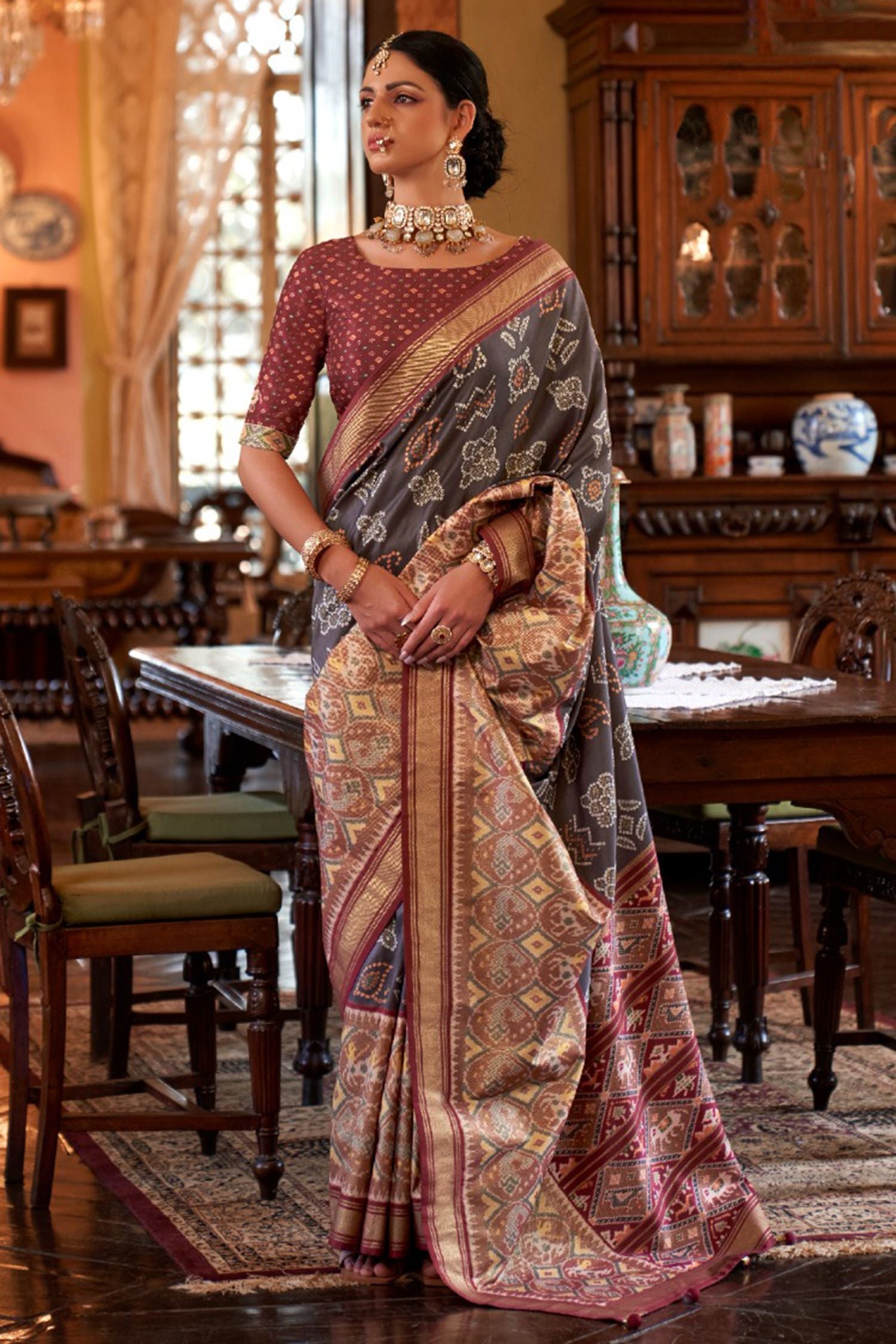 Buy MySilkLove Dorado Grey Woven Patola Silk Saree Online