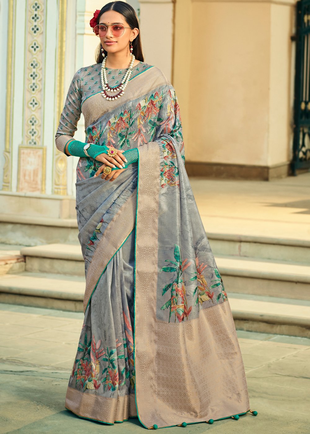 Buy MySilkLove Bitter Grey Handloom woven Saree Online