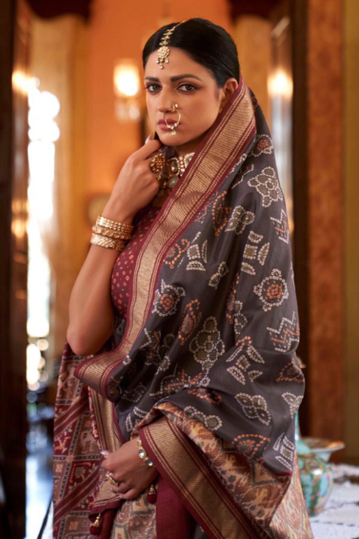 Buy MySilkLove Dorado Grey Woven Patola Silk Saree Online