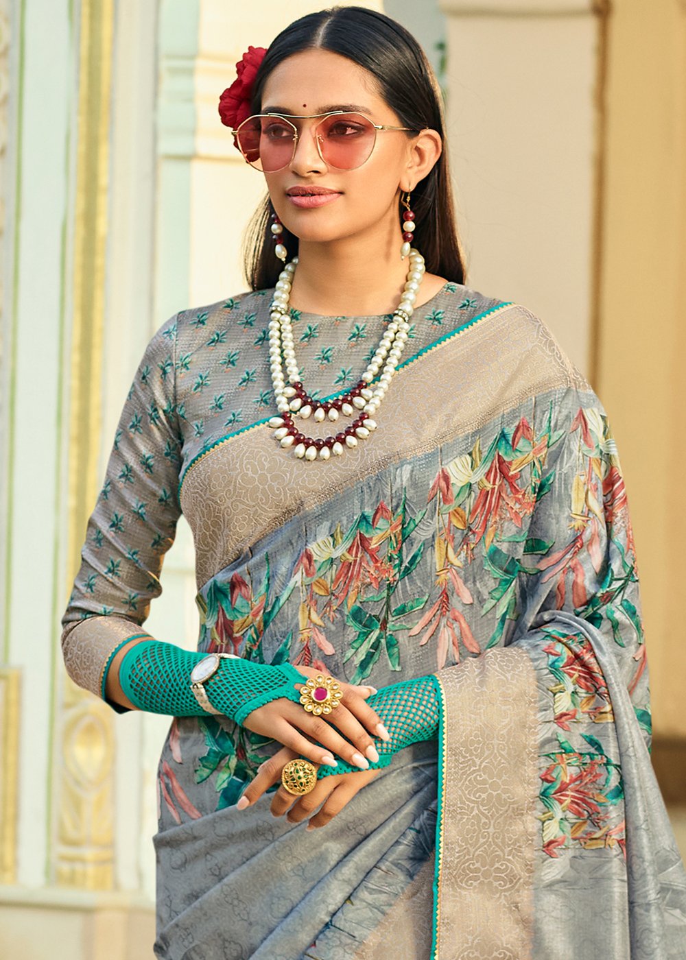 Buy MySilkLove Bitter Grey Handloom woven Saree Online