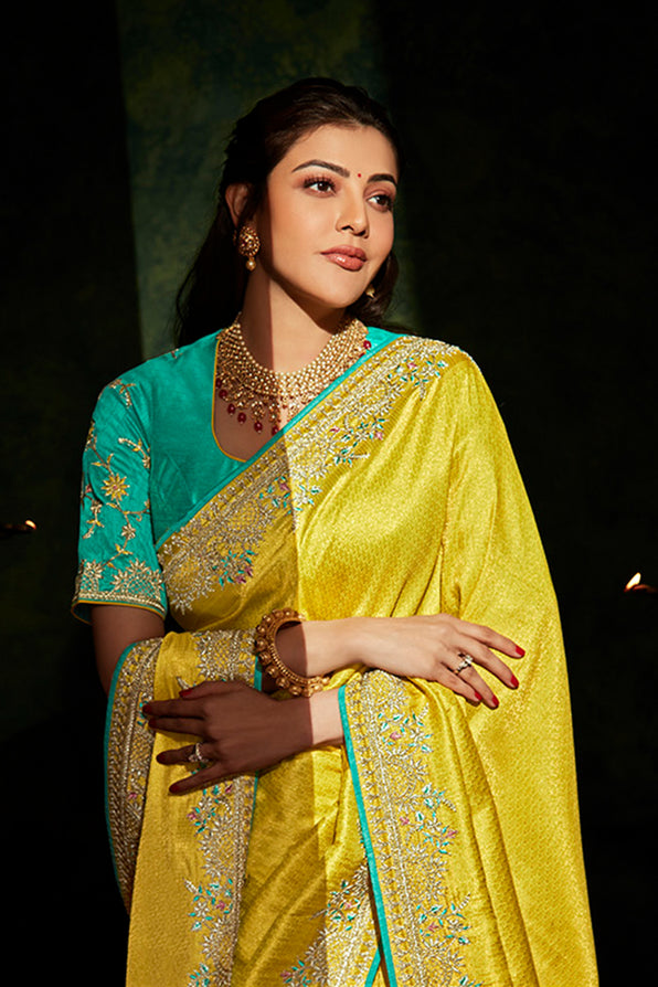 Buy MySilkLove Energy Yellow and Blue South Silk Saree Online
