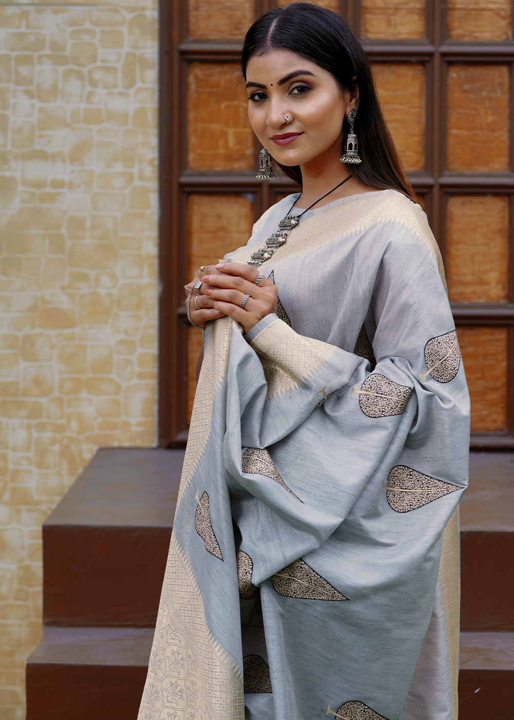 Buy MySilkLove Hit Grey Banarasi Saree Online