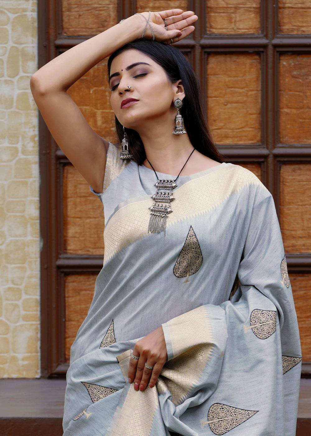 Buy MySilkLove Hit Grey Banarasi Saree Online