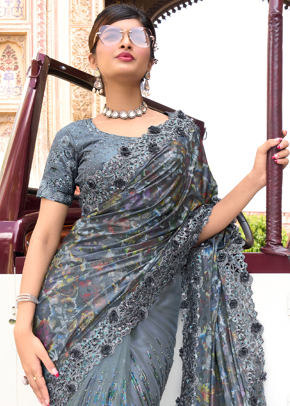 Buy MySilkLove Slate Grey Designer Silk Saree Online