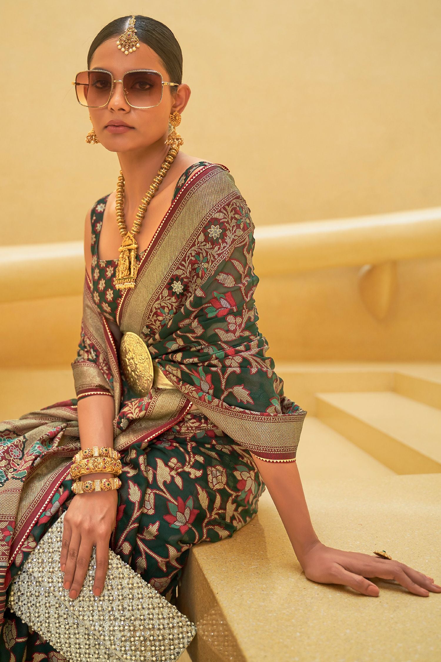 Buy MySilkLove Lisbon Green Zari Woven Brasso Organza Saree Online