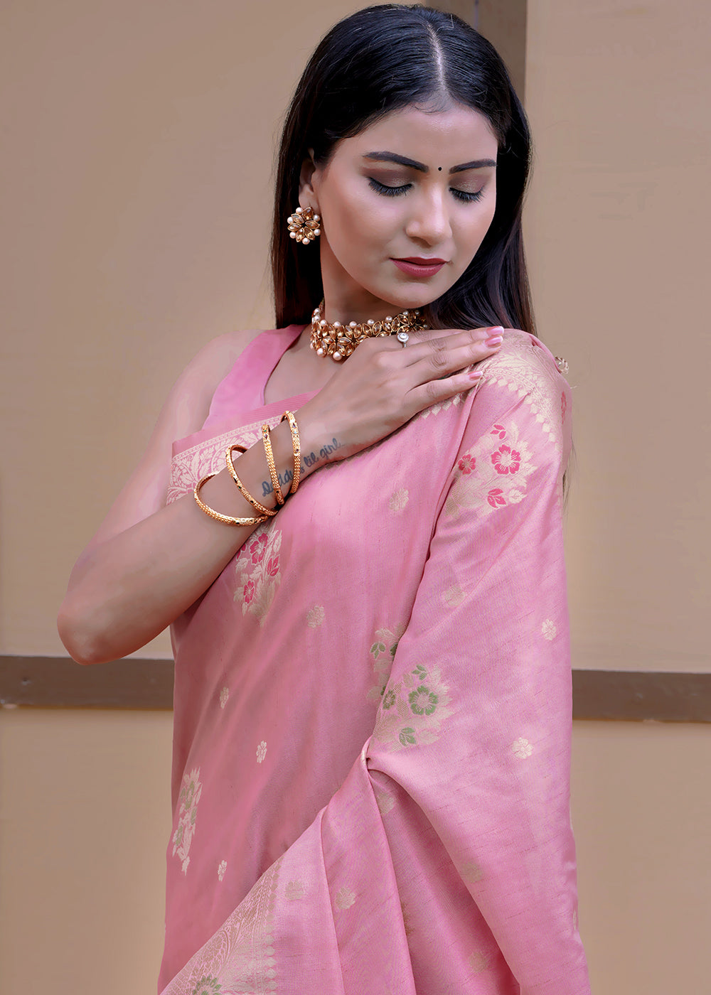 Buy MySilkLove Pink Lace Banarasi Saree Online