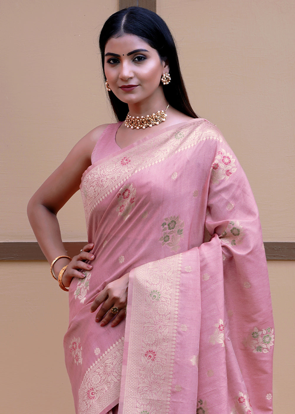 Buy MySilkLove Pink Lace Banarasi Saree Online