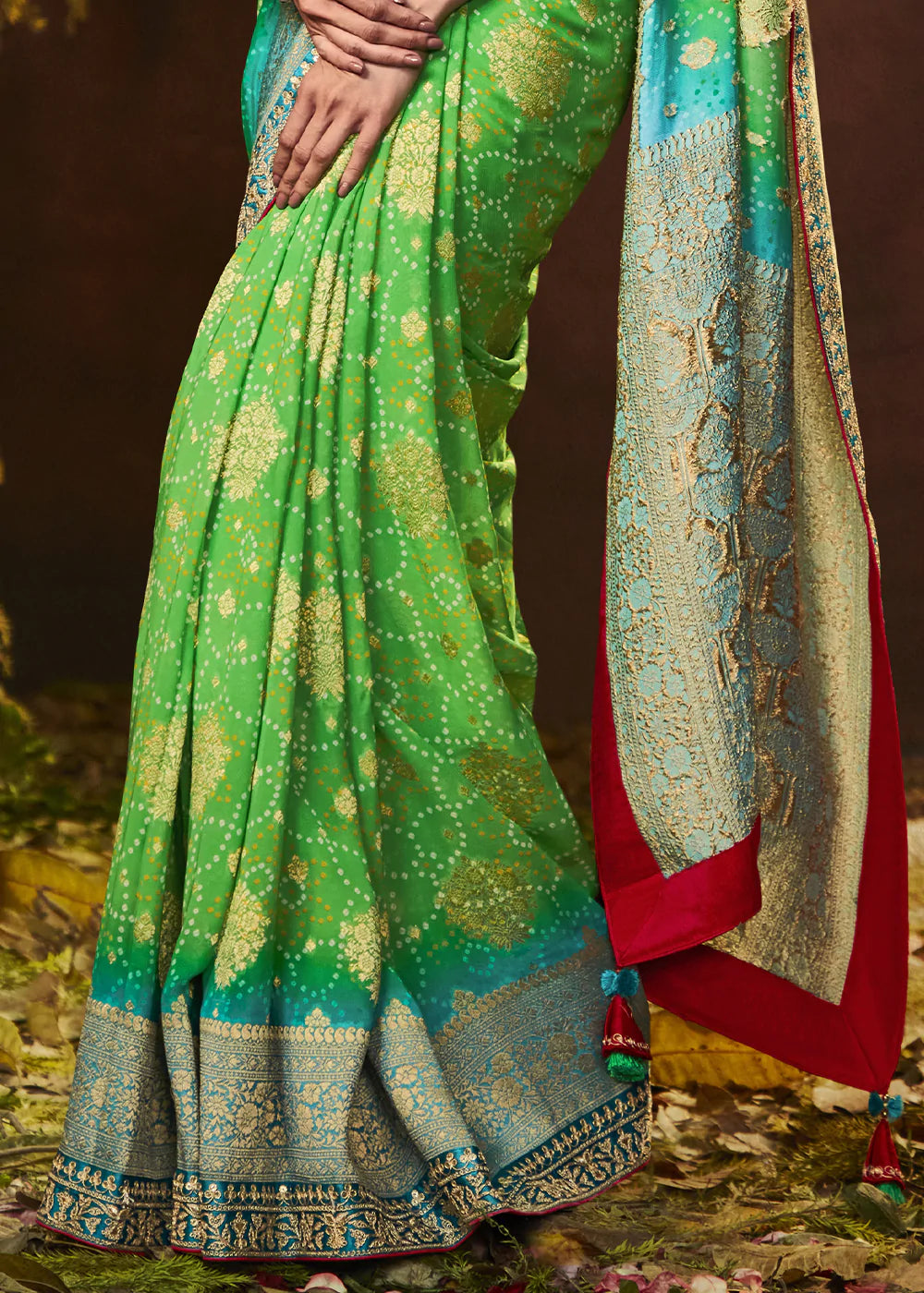 Buy MySilkLove Chelsea Cucumber Green Woven Georgette Designer Saree with Embroidered Blouse Online