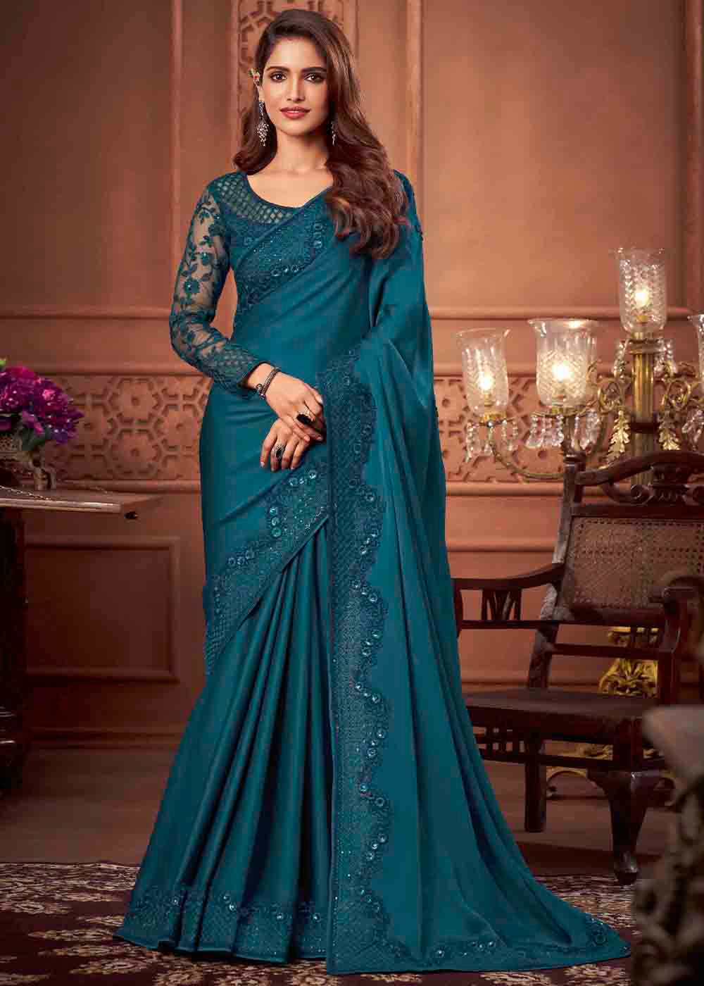 Buy MySilkLove Midnight Blue Soft Silk Designer Saree Online