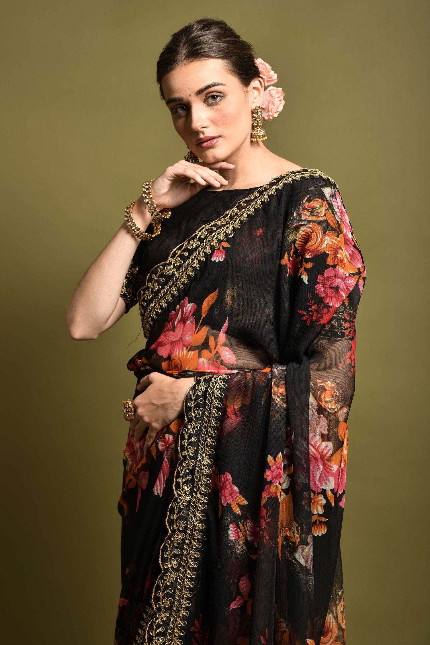 Buy MySilkLove Licorice Black Georgette Printed Silk Saree Online