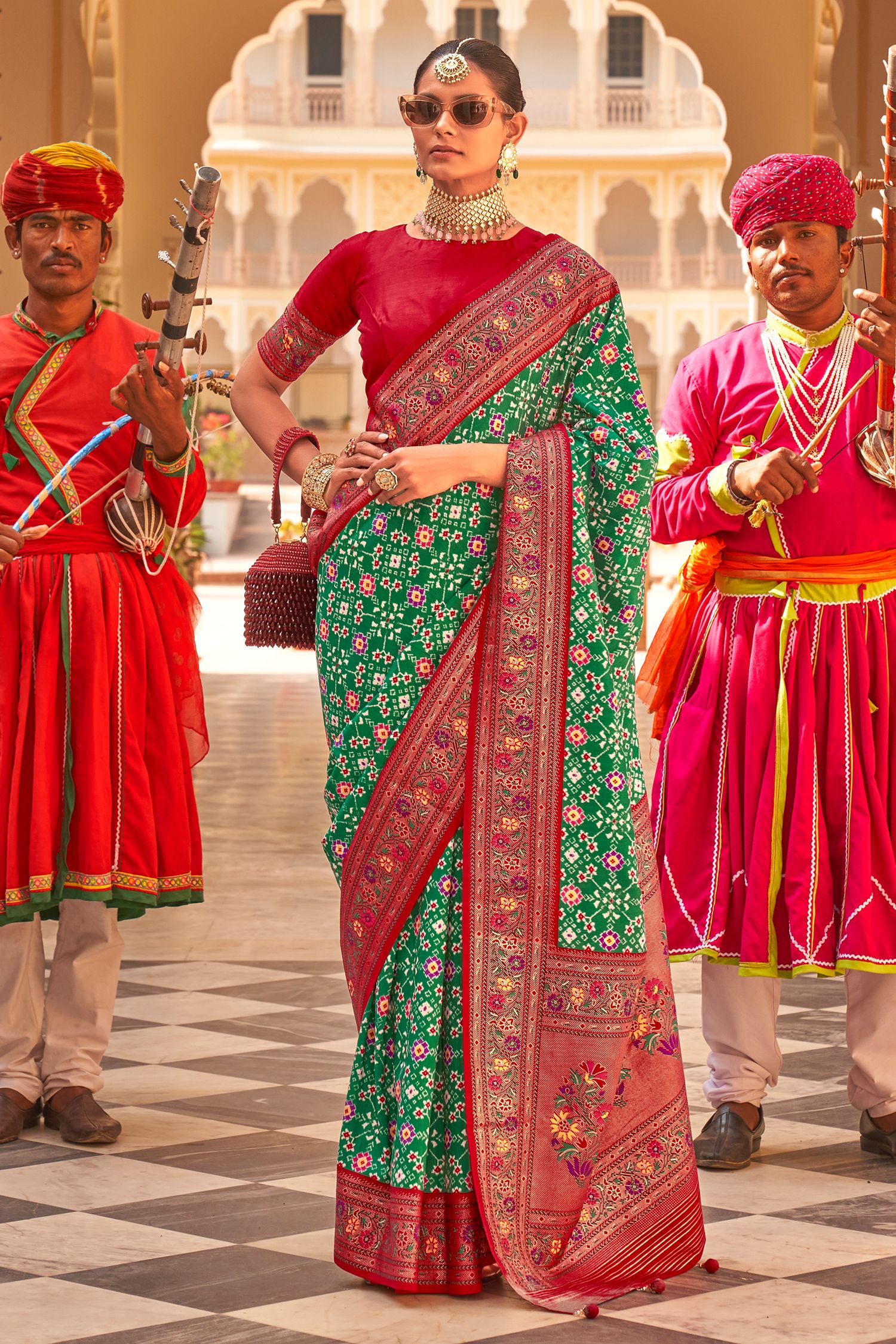 Buy MySilkLove Eucalyptus Green Printed Patola Paithani Silk Saree Online