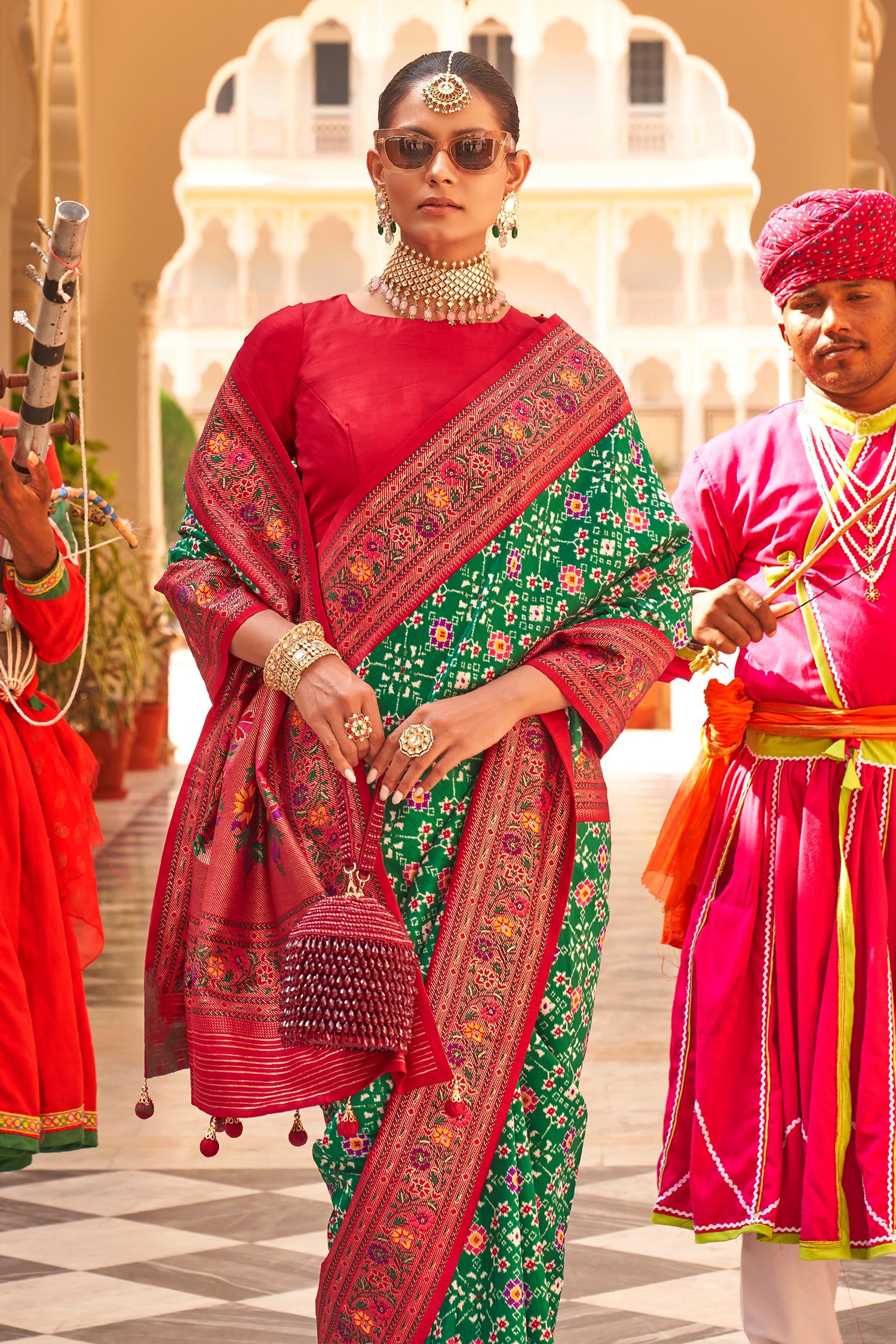 Buy MySilkLove Eucalyptus Green Printed Patola Paithani Silk Saree Online