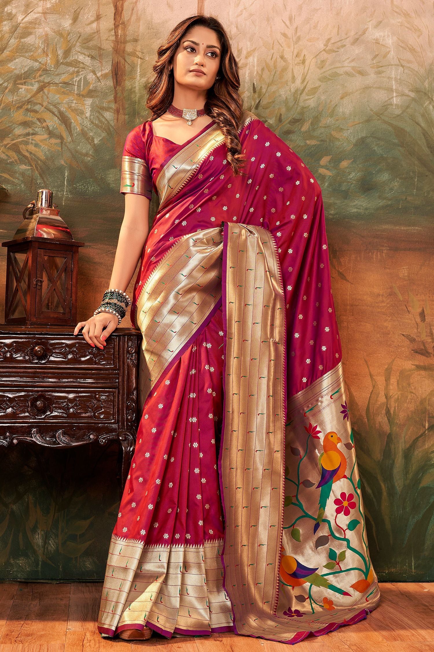 Buy MySilkLove Roman Maroon Woven Paithani Silk Saree Online
