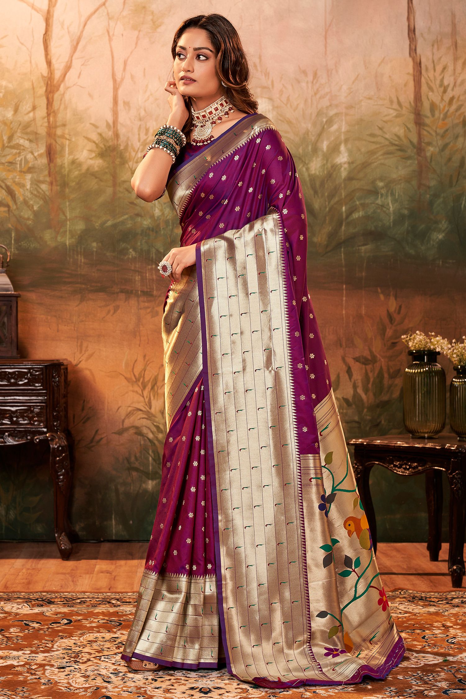 Buy MySilkLove Rose Quartz Purple Woven Paithani Silk Saree Online