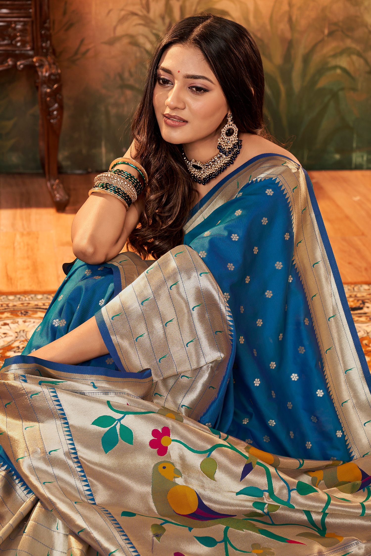 Buy MySilkLove Cerulean Frost Blue Woven Paithani Silk Saree Online