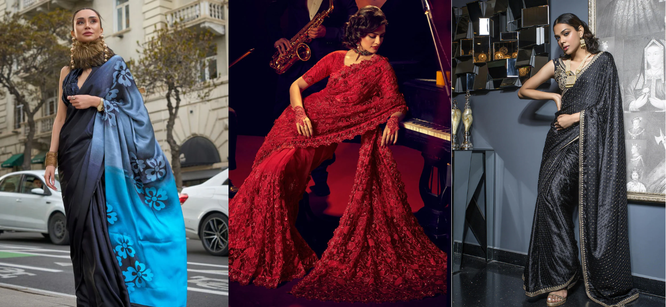 Bold and Beautiful: Black and Red Sarees Setting Fashion Trends