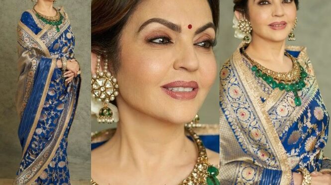 Nita Ambani radiates regal charm as she graces the opening ceremony of NMACC in a stunning blue banarasi saree.