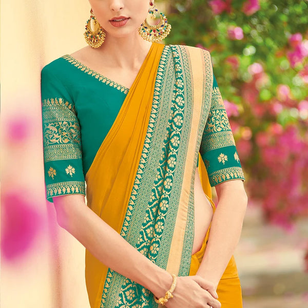 Handloom Chanderi Silk With Zari Golden Blouse|Canna|Suta