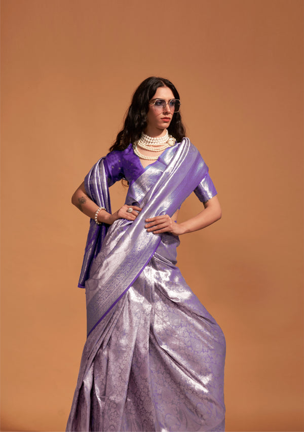 Royal Purple Woven Kanjivaram Silk Saree