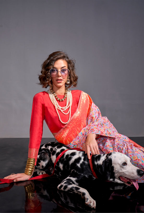 Melanie Pink Kashmiri Handloom Silk Saree