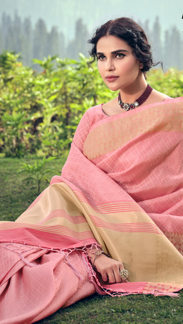 Pearl Pink Linen Tissue Saree – Mysilklove