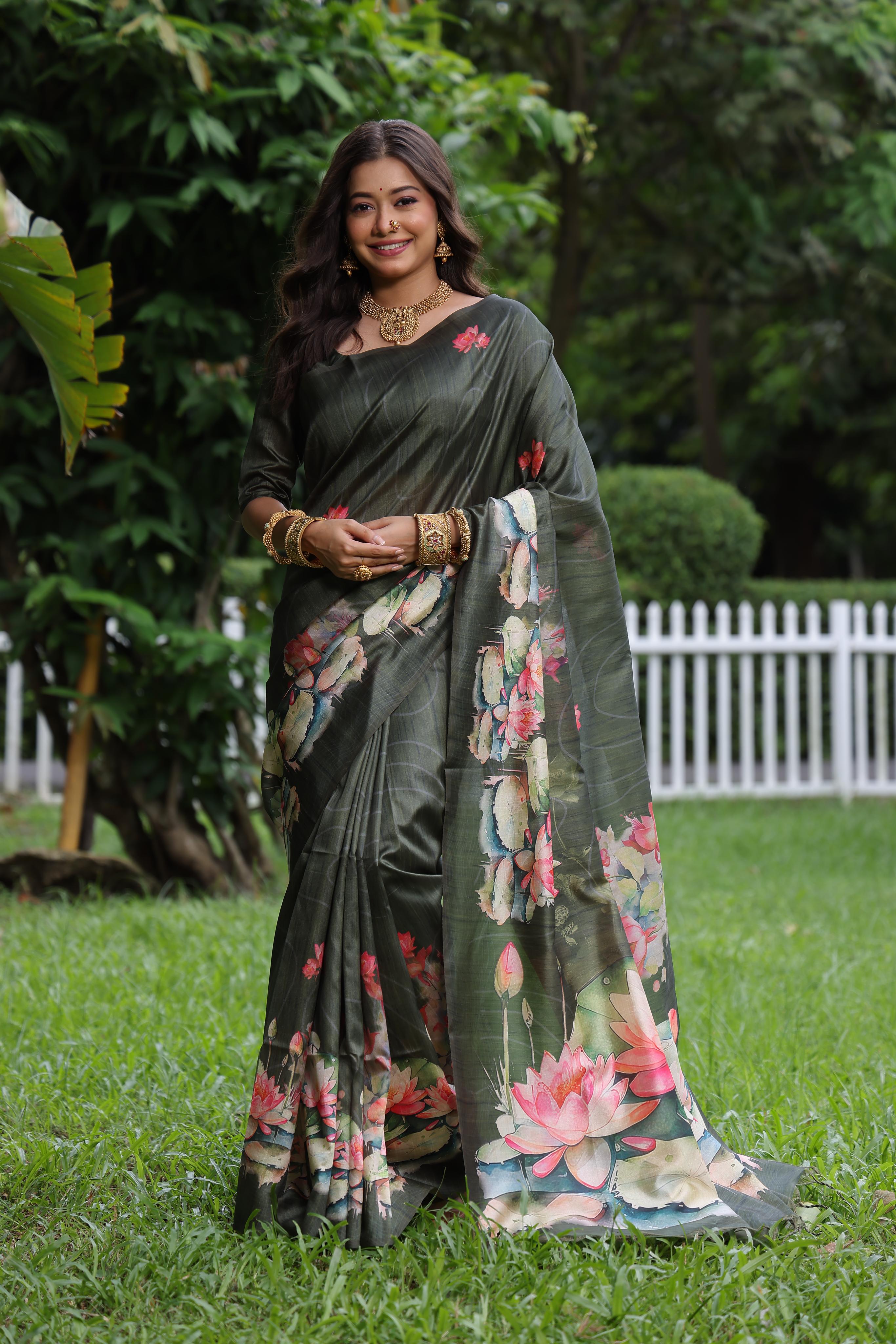 Buy MySilkLove Lunar Green Tussar Silk Saree Online